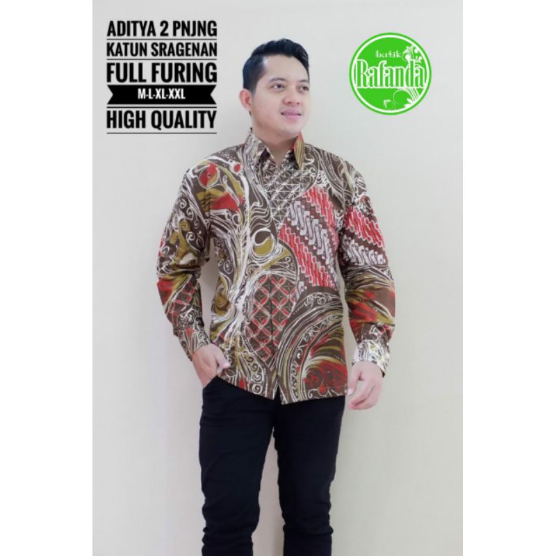 Kemeja Batik Lengan Panjang Warna Merah Coklat Batik Motif Terbaru Baju Batik Lapis Furing ADITYA 2