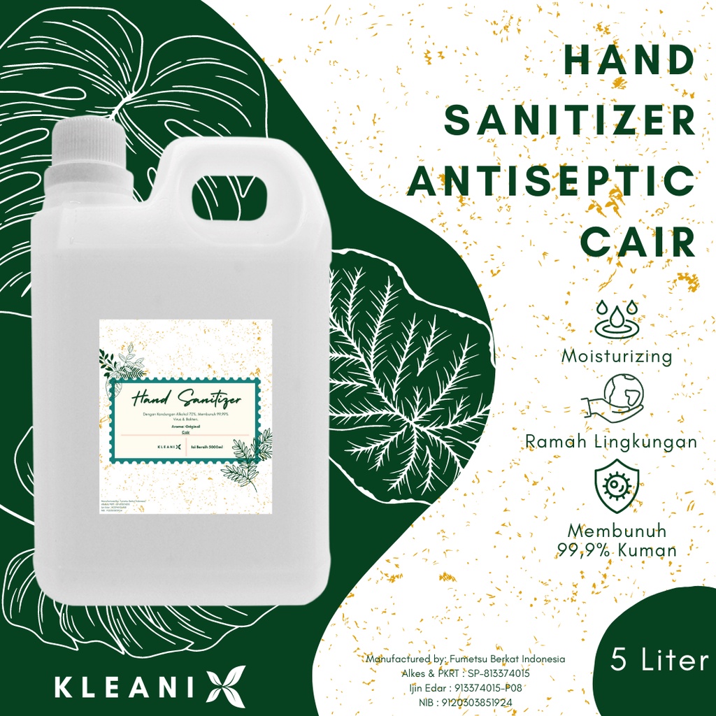 KLEANIX - Hand Sanitizer Antiseptic Cair 5 Liter / 5000 ml Kemasan Jerigen / Refill