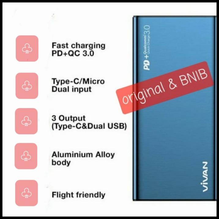 Powerbank Dual Usb Vivan Power Bank 10000Mah 18W Quick Charge Vpb-F10S
