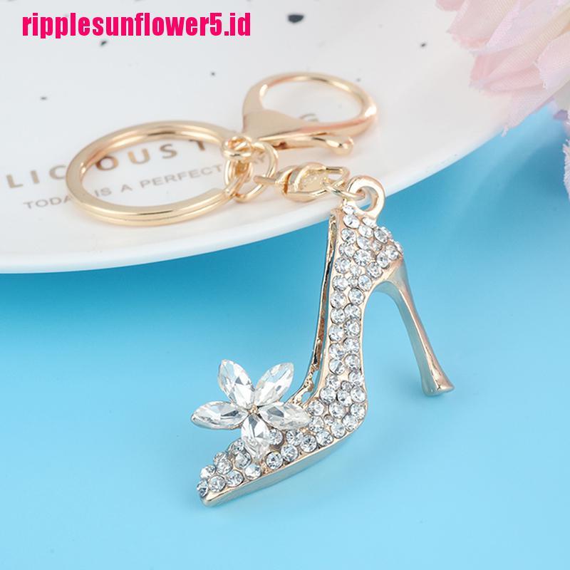 Gantungan Kunci Bentuk Sepatu High Heels Kristal Bahan Alloy