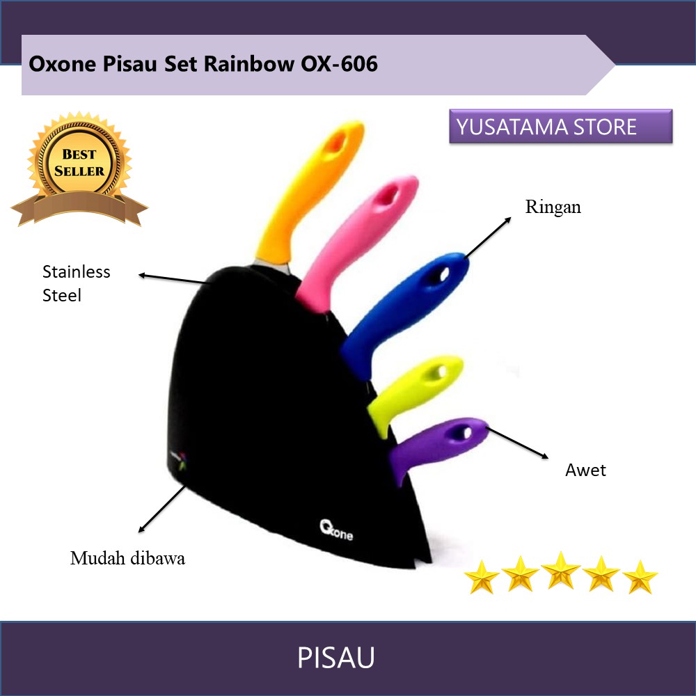 pisau dapur set stainless perlengkapan dapur knife oxone Rainbow OX-606