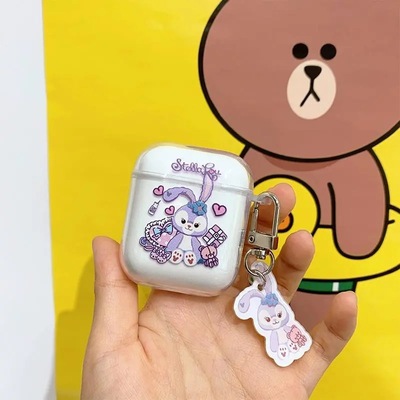 Case Pelindung Earphone Transparan Motif Bunga Dengan Gantungan Kunci Untuk Apple AirPods 1 2 Pro