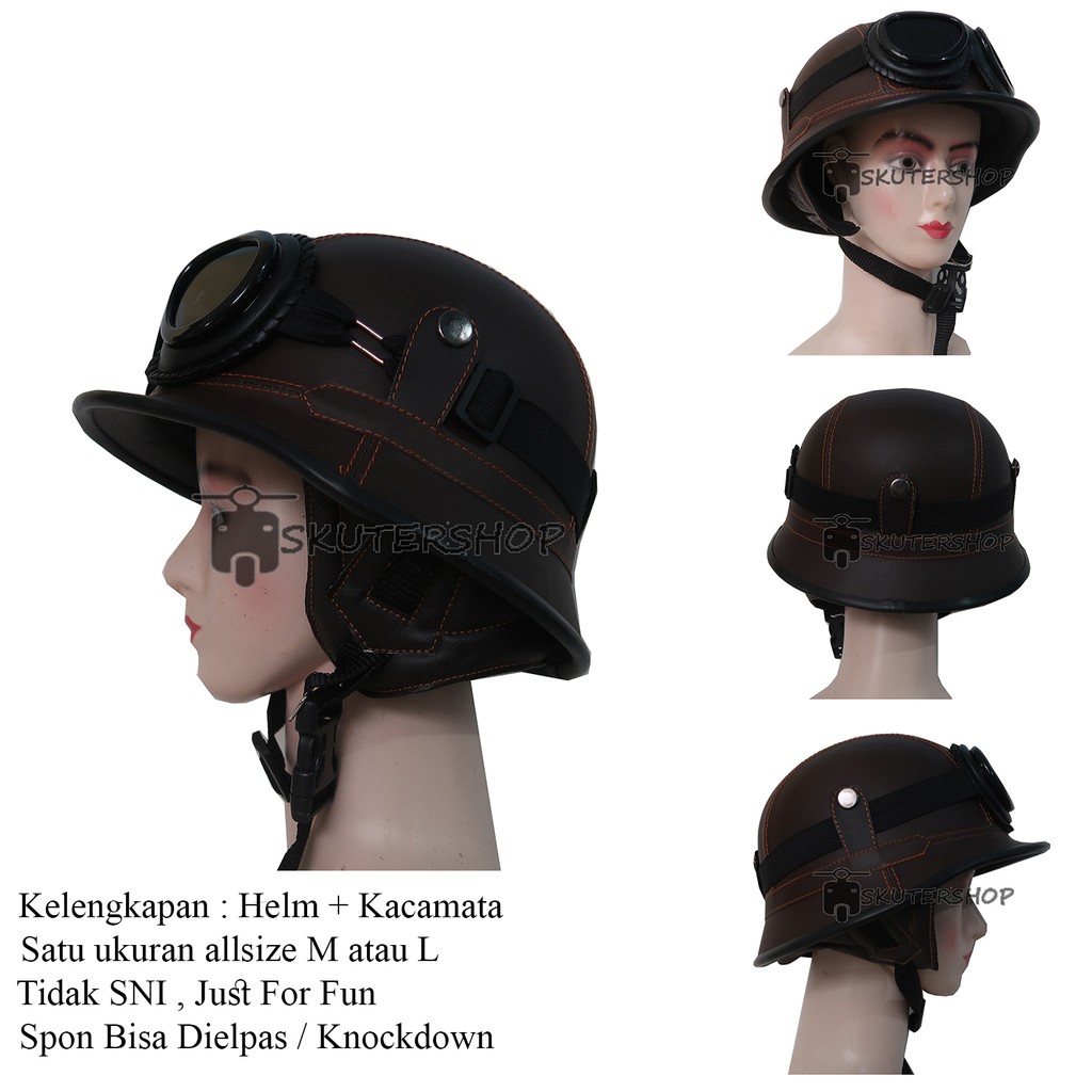 Andriawanhs Helm Retro Klasik Perang Dunia Nazi Coklat + Kacamata Retro