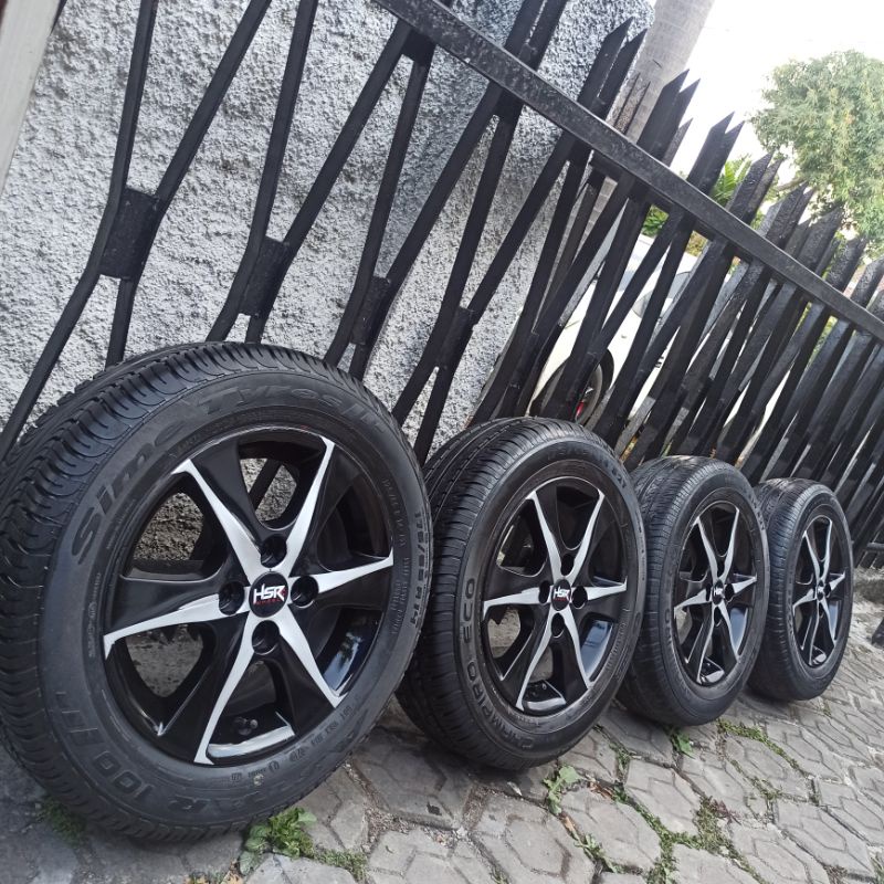 4 velg R14 pcd 100+Ban 175/65 picanto brio vios etios datsun march agya ayla jazz yaris lova kalos aveo karimun picanto