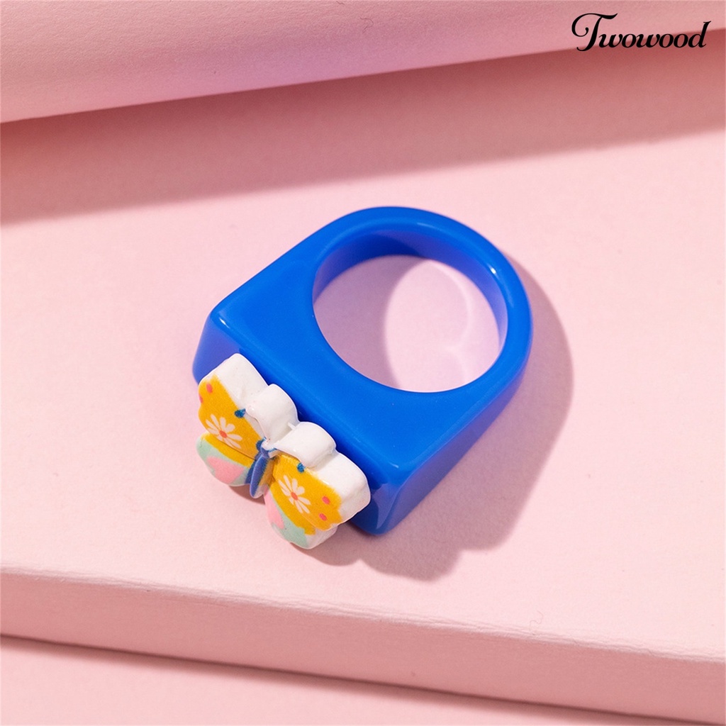 Cincin Model Lebar Bahan Resin Warna-Warni Untuk Anak Perempuan