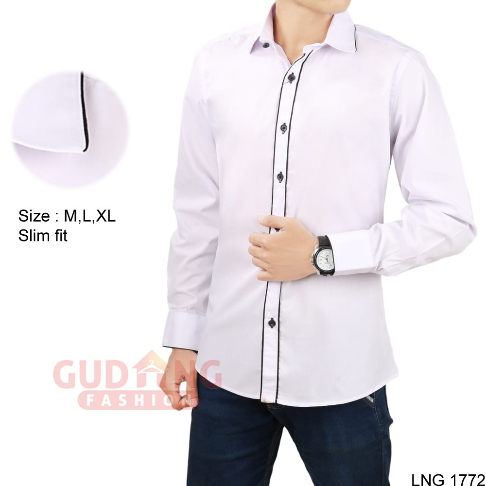 Kemeja Casual Pria Polos Slim Fit Panjang dengan Motif Lis (COMB)