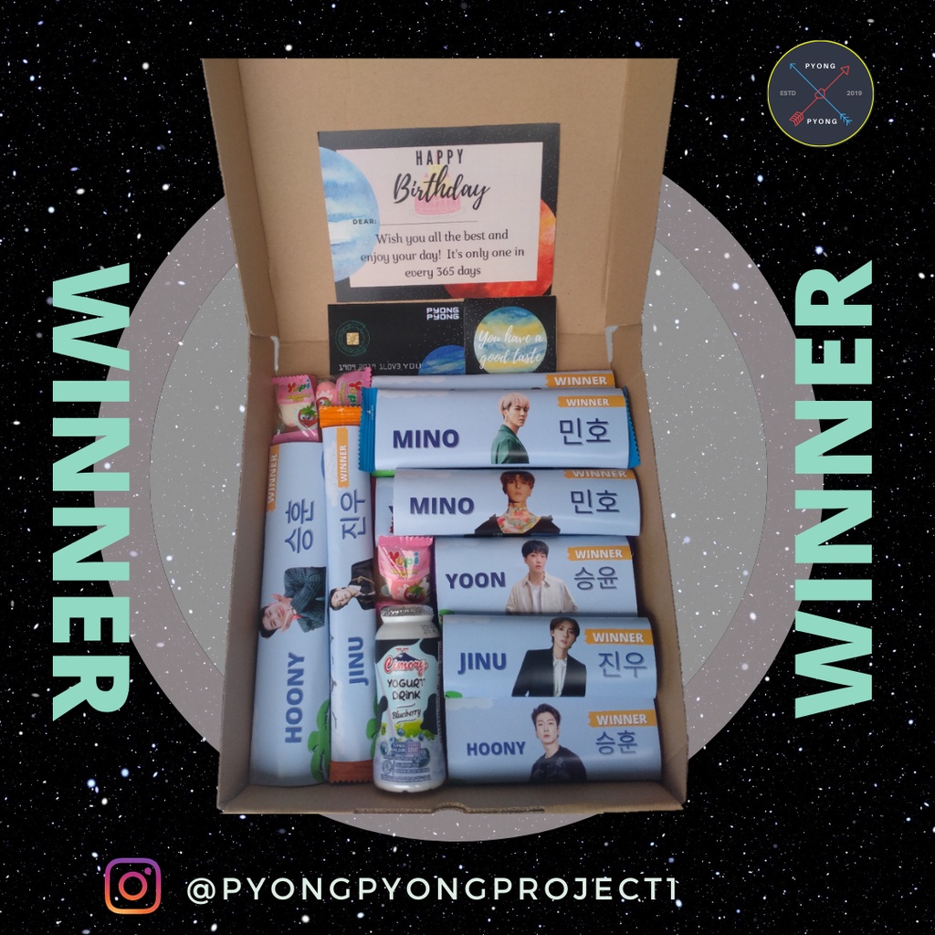 

Snack box/Gift box KPOP WINNER / Hampers /Kado Ulang Tahun / Kado Wisuda / Kado Anniversarry/ WINNER