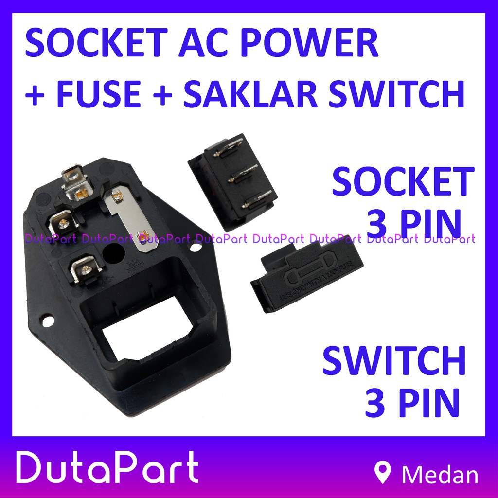 Socket AC 3in1 + Saklar Switch 3 Pin + Fuse Holder Power Outlet Soket