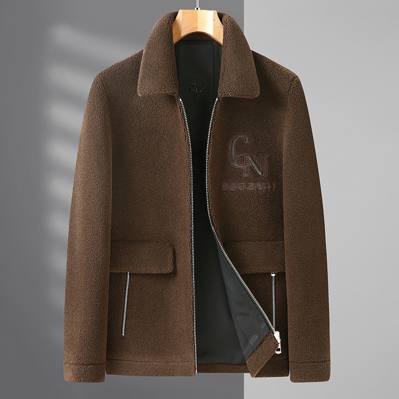2021  Chenille Mantel Pria Bulu Kerah Mantel Wol Bulu Terintegrasi Wol Mantel Tebal