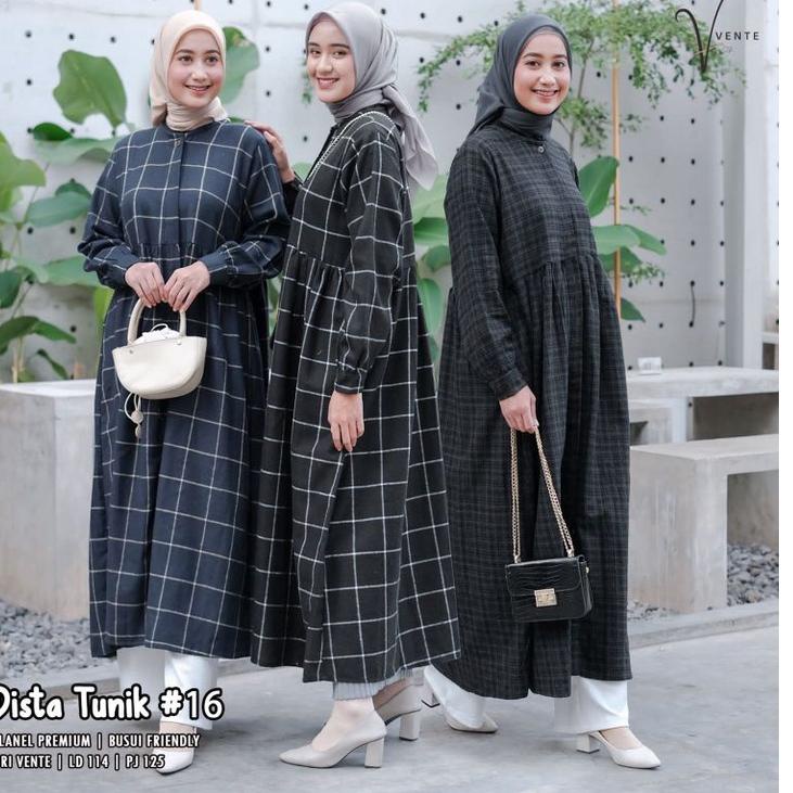 Vente Daily Dista Tunik / Atasan Wanita Long Tunik Flanel Jumbo Motif Kotak LD 114 Panjang 125 Full 