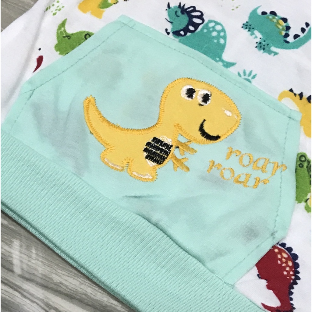 Babysmart - Setelan Kaos Oblong Bayi / Anak Lengan PANJANG+Hoodie Motif SALUR DINO SPT 1067 MOM'S GIFT umur 0 - 12 bulan