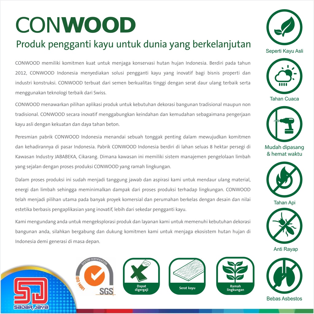 Conwood Ceiling Border ( 3050 X 50 X 11mm ) List Plafon Lisplang Fiber Cement GRC Plavon Dinding Plin Lantai