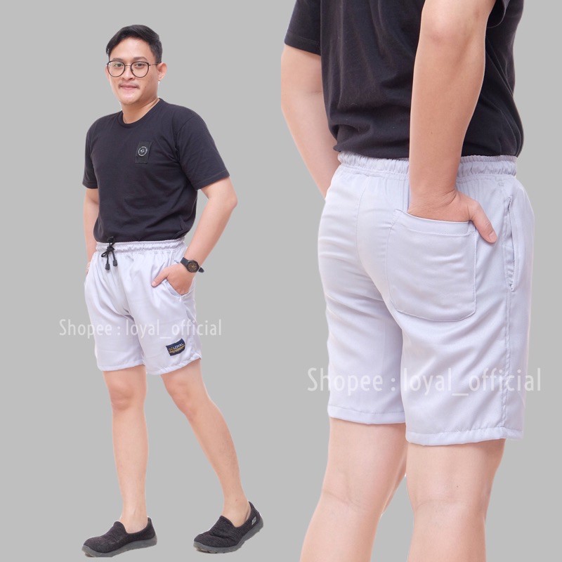 Loyal Celana Pendek Pria Cowok Dewasa Katun Premium M L XL-Broken White