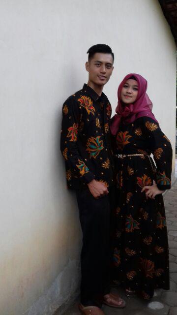 Couple Nirwana Batik Sogan Hitam Santosa Sarimbit Gamis Baju Kondangan Exclusive Elegant Oribylala