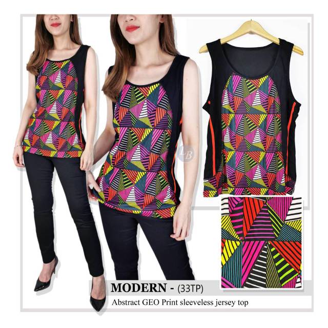 Modern abstract geo print sleeveless jersey top