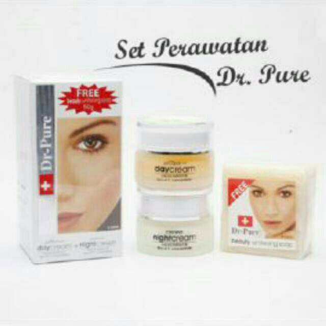 CREAM PENCERAH WAJAH DR PURE SET WHITENING CREAM KRIM SIANG MALAM PERAWATAN WAJAH