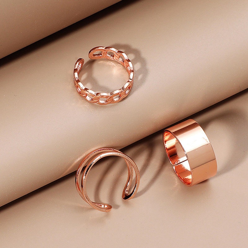 3Pcs Women Hip Hop Rock Metal Round Geometric Rings Ladies Hollow Out Resizable Rings Set Bands Jewelry Gifts Couple Rings