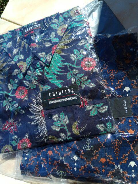 [gridline - R085 Merah] Kemeja Batik Pria Katun Lengan Pendek Regular Merah Maroon