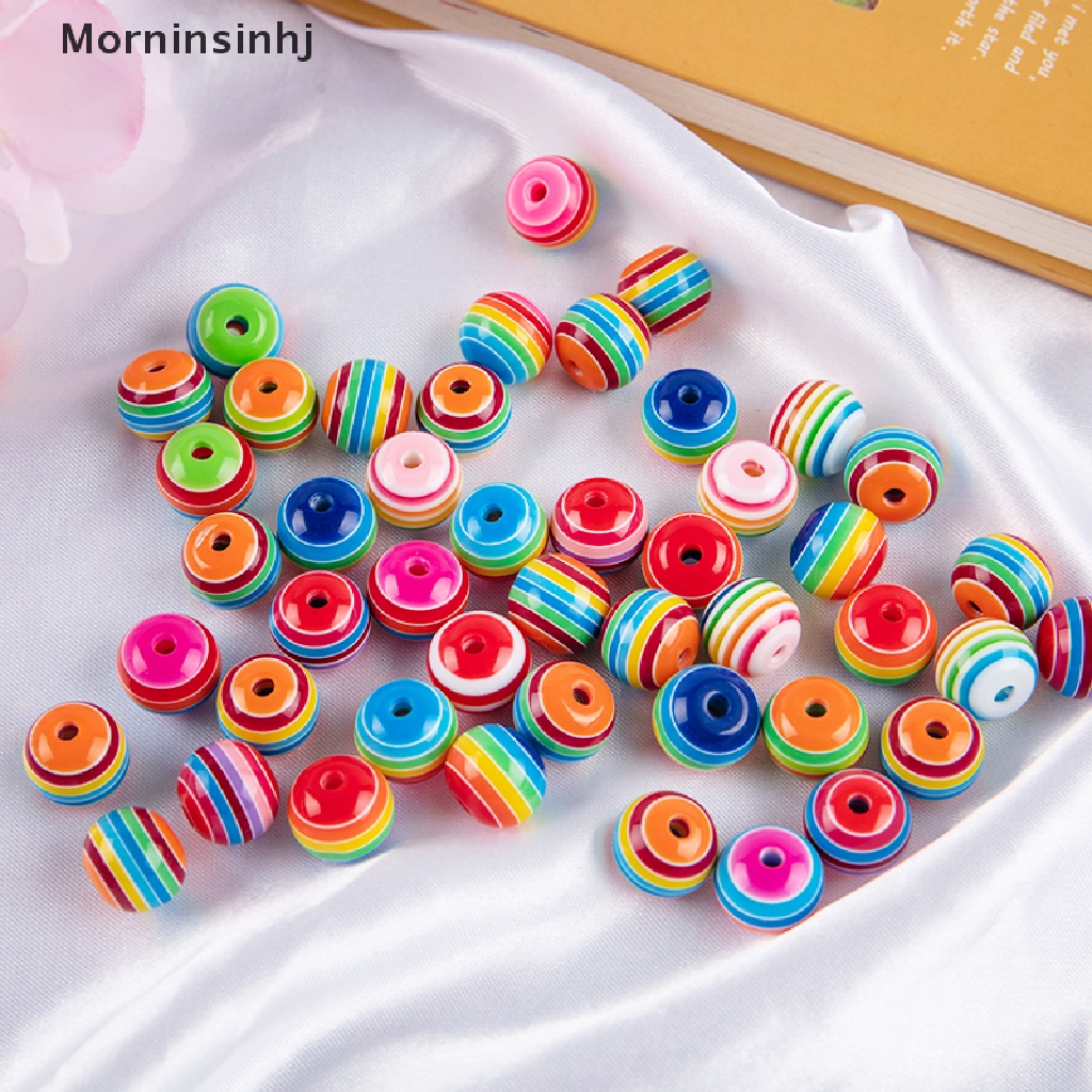 50 Pcs Manik-Manik Strip Spacer Resin Bulat Warna Pelangi Ukuran 8 / 10 / 12mm Untuk Membuat Perhiasan Handmade Charms