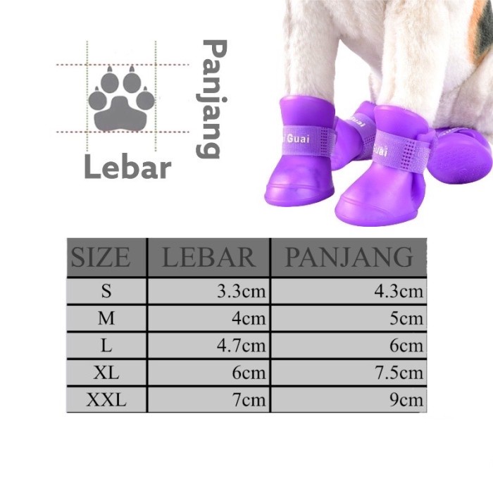 Sepatu boots anjing dog cat kucing tahan air anti slip 4pcs karet