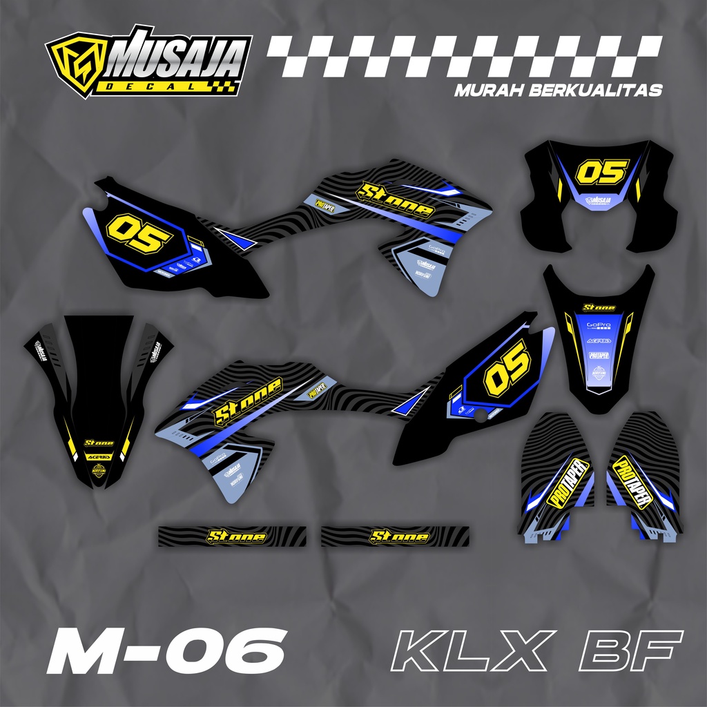 Decal KLX bf full body hitam kuning custom terbaru - decal stiker motor klx bf full body