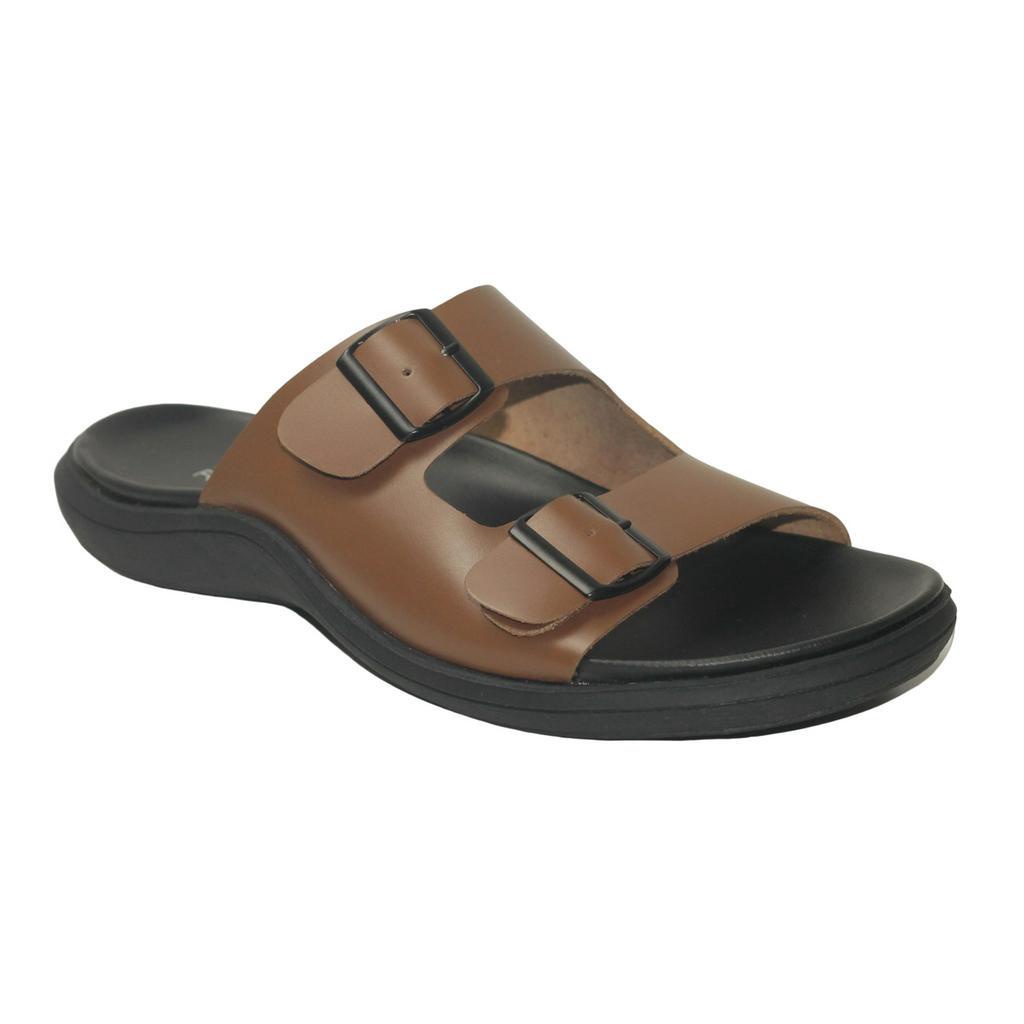 Romenaco R005B - Upper Kulit Asli Sandal Pria Black Dark Pearwood