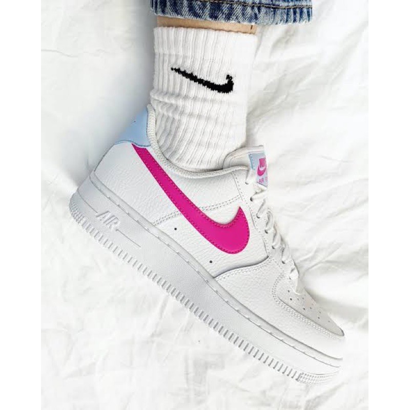 NIKE AIR FORCE 1 WHITE FIRE PINK HYDROGEN BLUE ORIGINAL