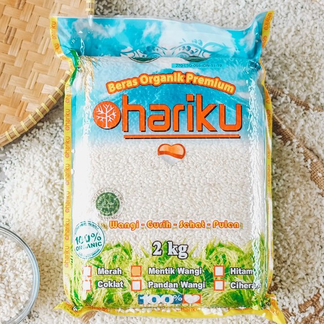 Hariku, Organic White Rice Mentik Wangi 2 kg (Beras Putih Organik)