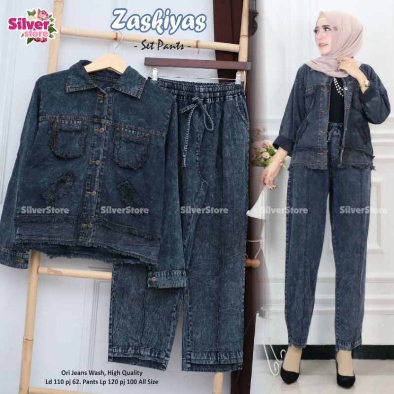 ZASKIYAS SET JEANS / SETELAN JAKET DAN CELANA JEANS / ONESET JEANS KEKINIAN CASUAL OOTD