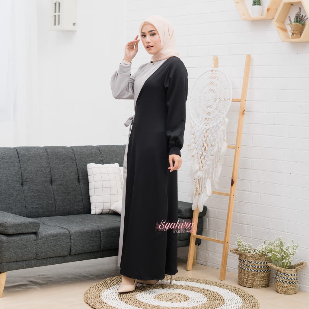 gamis hitam wanita kekinian tali samping jumbo ld 130  terbaru dan kekinian mewah simple elegan murah