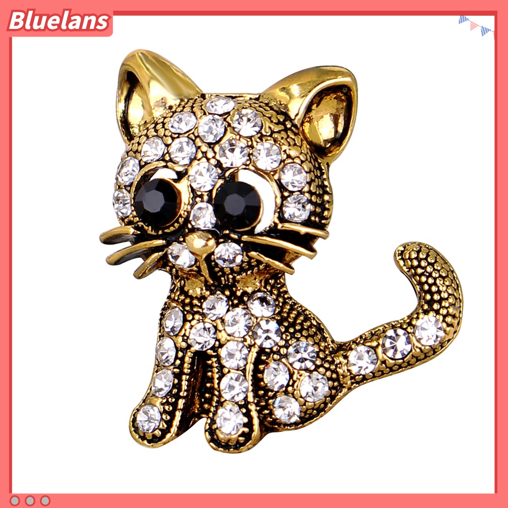 Bros Pin Bentuk Kucing Kecil Aksen Berlian Imitasi Gaya Vintage Untuk Aksesoris Dress Scarf Wanita