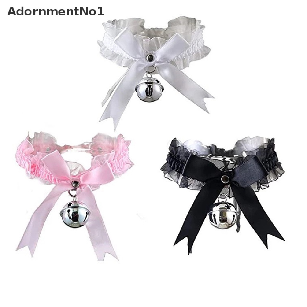 (AdornmentNo1) Kalung Choker Lace Sexy Gaya Gothic Aksen Pita + Lonceng Untuk Perhiasan Wanita