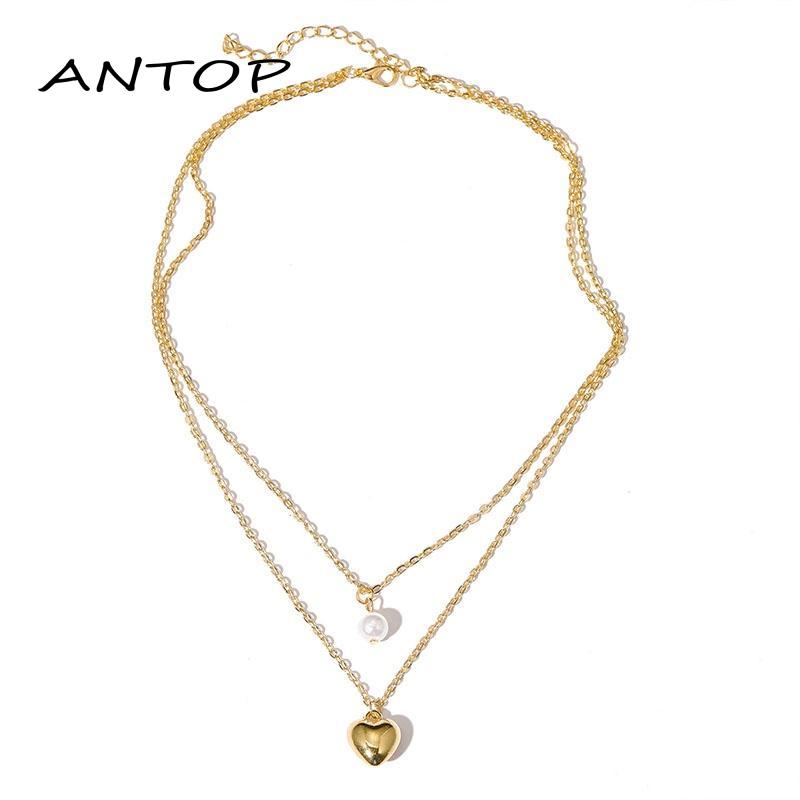 Kalung Korea Mutiara Kupu Emas Perak Rantai Multilayer Necklace Wanita Aksesoris ANTOP