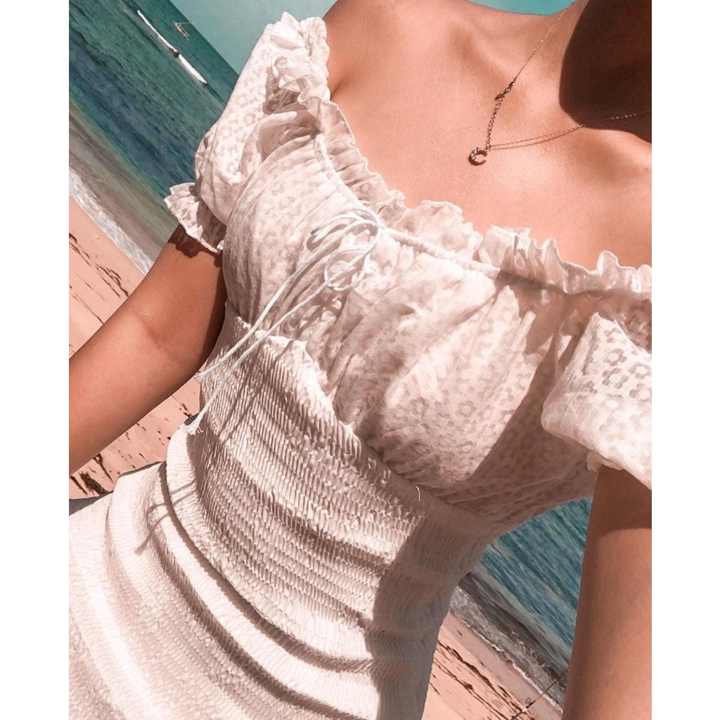 white mini dress wanita import / casual summer dress pantai beachwear murah / dress bali putih / baj