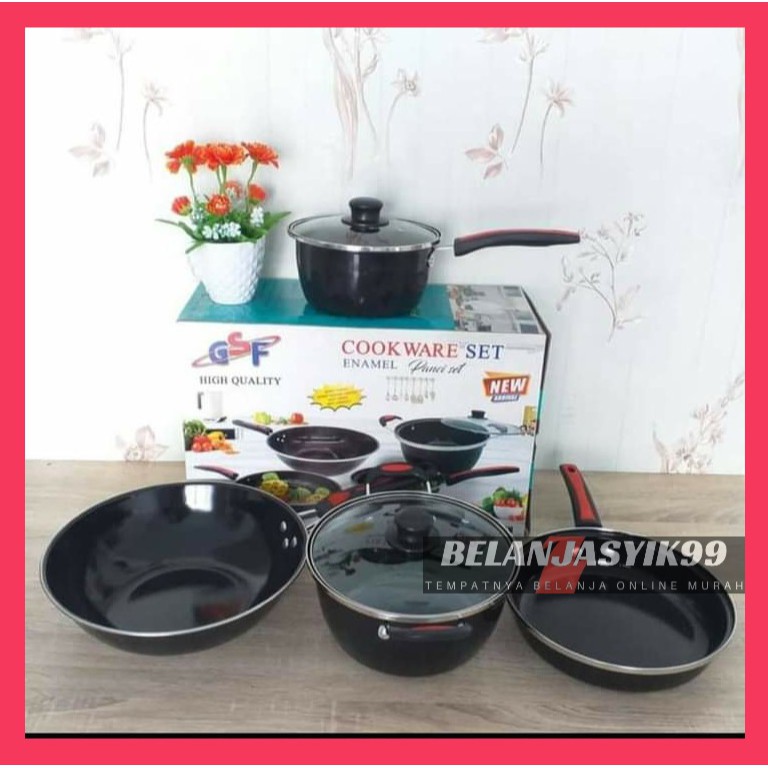 PANCI SET GSF 1831 / COOKWARE SET ENAMEL GSF 1831 TUTUP KACA / PANCI SET 6PCS ENAMEL GSF G-1831