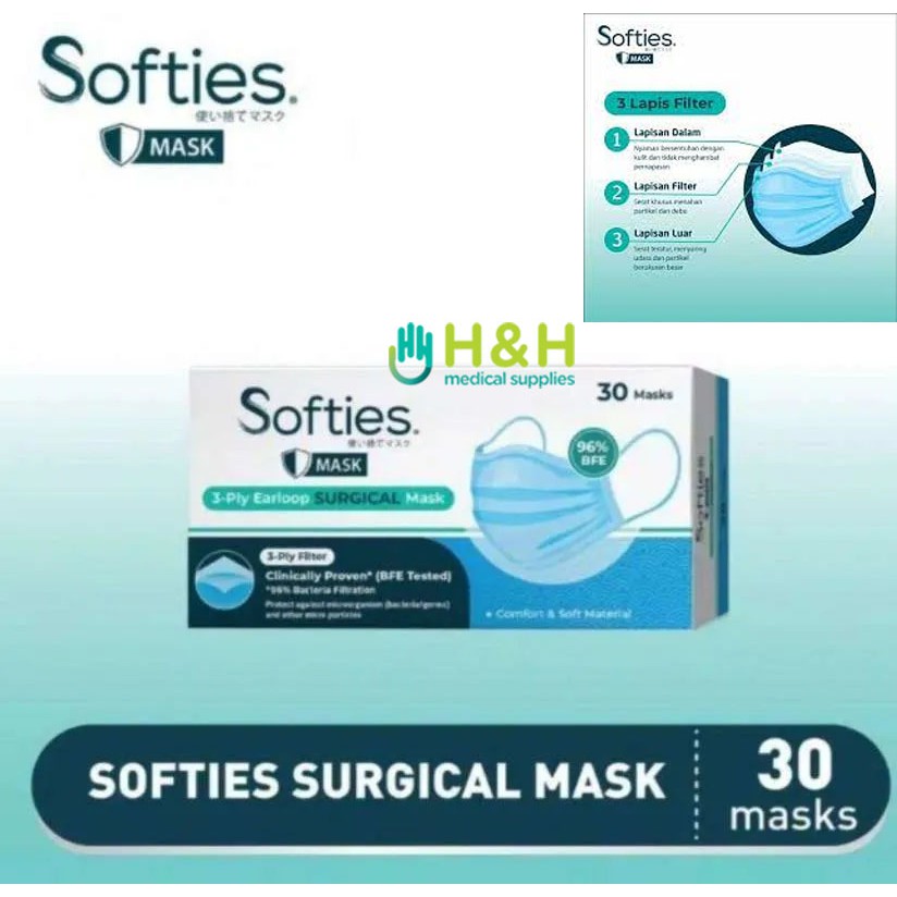 Masker Softies Surgical Mask isi 30 / Masker Softies isi 30 / Surgical Mask Softies isi 30