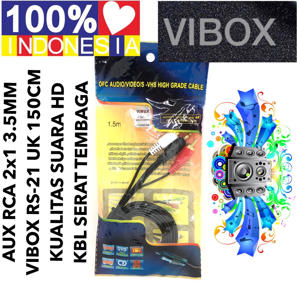 Vibox Kabel Aux Av Rca 2x1 To Jack 3.5mm RC-150 Transparan Cable Jack Audio Speaker Untuk Hp Pc Tv Amplifier Multi Media 1.5M