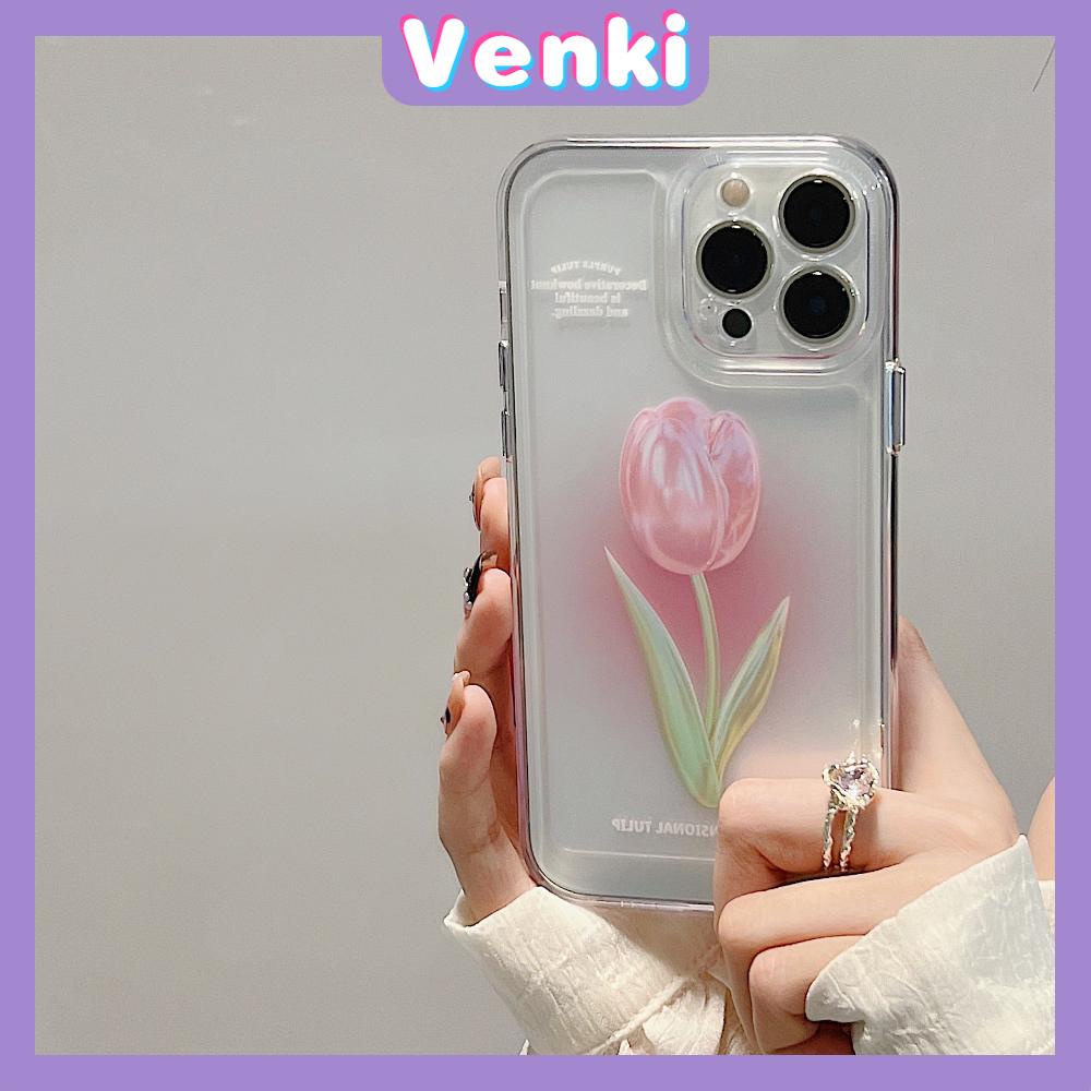 iPhone Case Luxury Silicone Soft Case Clear Case Shockproof Protection Camera Pink Tulip Flower Compatible For iPhone 11 iPhone 13 Pro Max iPhone 12 Pro Max iPhone 7Plus iPhone xr