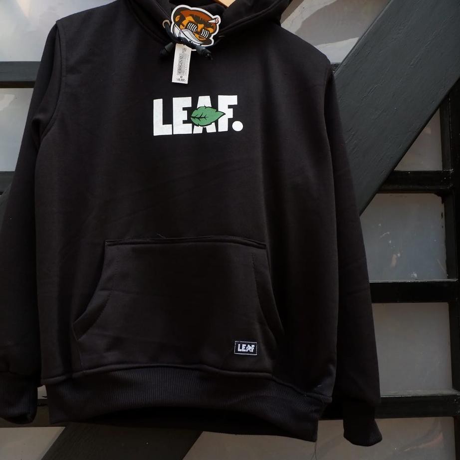 Paling Dicari.. Jaket Jumbo Sweater Hoodie Premium Leaf Simple Logo Putih-HItam