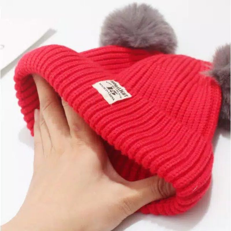 [1KG MUAT 13PCS] TOPI RAJUT POMPOM BULU ANAK / Topi Kupluk Wool Rajut Hangat Bayi size 0-3th