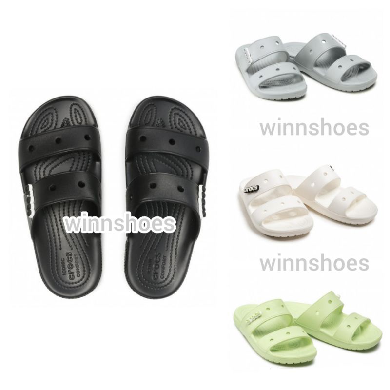 Crocs Classic Two Strap Slides Free Jibbitz Sandal Terbaru Karet Slop Pria Wanita Dewasa Sendal Kekinian Jumbo