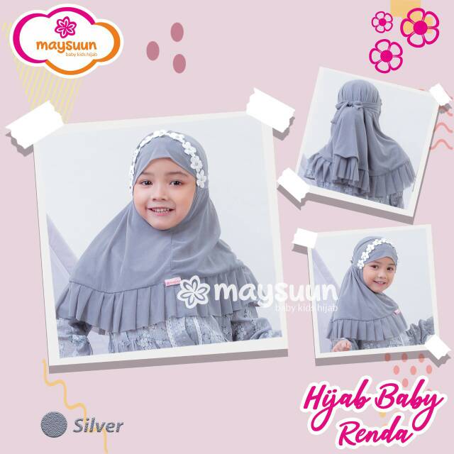 Hijab baby renda antigerah warna silver by maysuun baby kids hijab