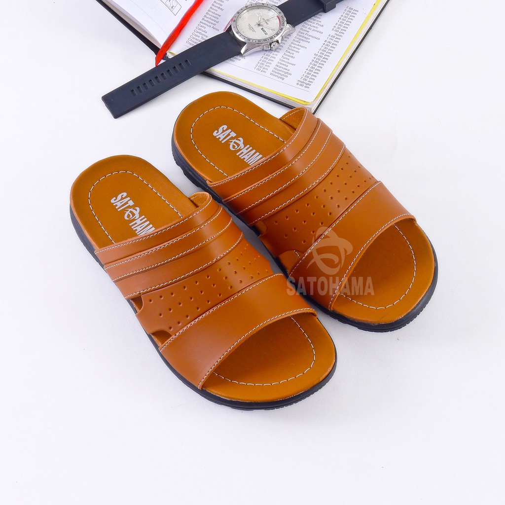 Satohama Sandal Selop Pria Sandal Kasual Pria Sandal Kulit Sintetis Sandal Murah Sandal Pria Dewasa