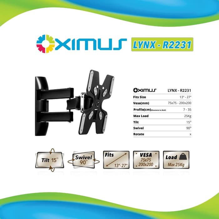 BRACKET TV Tilt Swivel LCD LED TV 13 - 37 OXIMUS LYNX-R2231 200x200