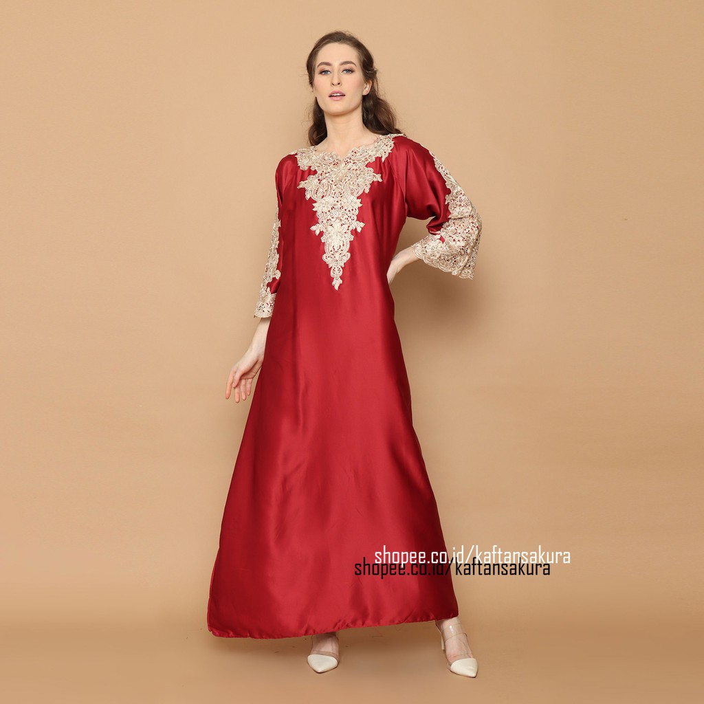 Baju Gamis Wanita Bordir olla ramlan bahan satin modern terbaru warna coksu merah maroon lebaran