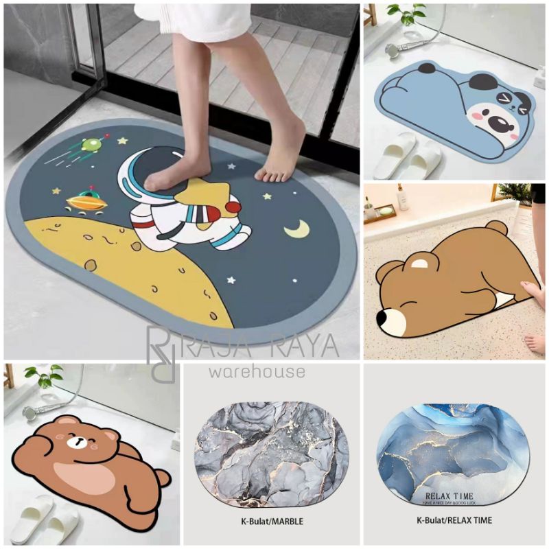 Keset Kaki Lantai Diatomite Gulung Keset Kamar Mandi Tidur Dapur Soft Diatomite Karakter