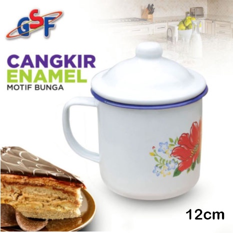 Mug Enamel GSF G-5012 / Mug Cangkir Panas Dingin / Mug Cangkir Plus Tutup