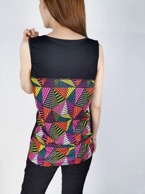 Modern abstract geo print sleeveless jersey top