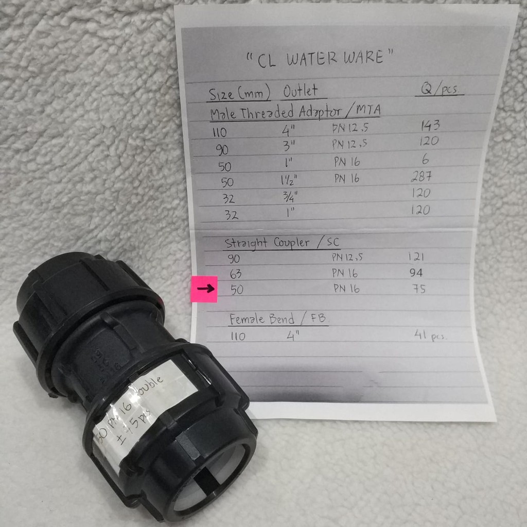 Fitting HDPE Straight Coupler Sock Drat CL Water ware