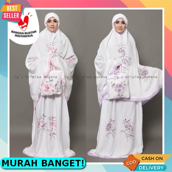 Mukena Dewasa Katun Jumbo Bahan Adem Polos Mewah Premium Eksklusif Bordir Mukenah Wanita Travel Trav